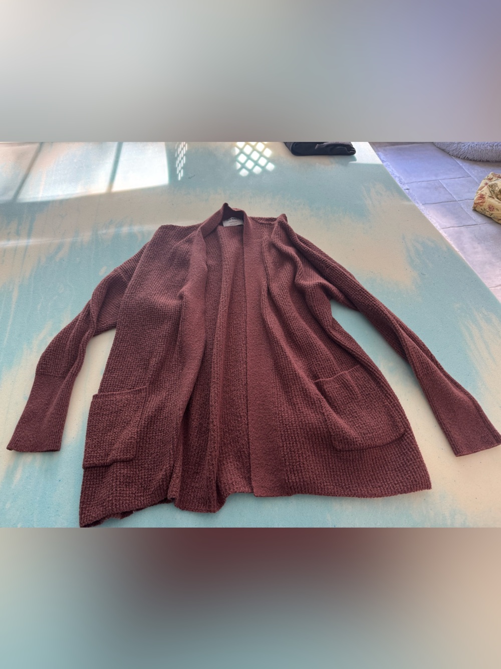 Open-Front Cozy Knit Cardigan - reddish/orange in color